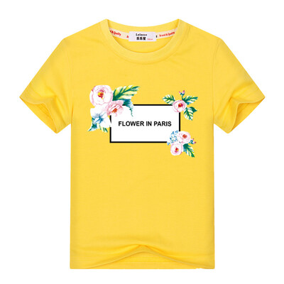 

Girls Cute T shirt Flower В Париже Письмо Печатные топы Летние 100% Хлопок с коротким рукавом Мультфильм Футболка Дети Мода Брендо