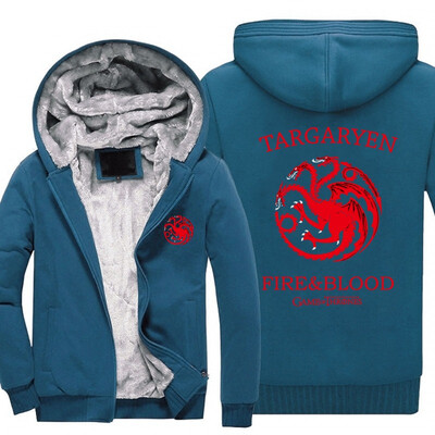 

2018 New USA Size Differ Game Of Thrones House Of Targaryen Graphic Super Warm Thicken Fleece Zip Up Hoodie Men&39s Coat Red Fre
