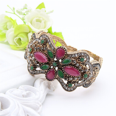 

Luxuriant Antique Flower Turkish Bangle Wave Type Cuff Retro Gold Color Hollow Resin Bangle&Bracelet Arab Women Festival Bijoux