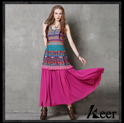 

S M L High Quality waist 65-84cm cotton linen vintage summer 2018 maxi long skirt women print casual a line elastic waist lady