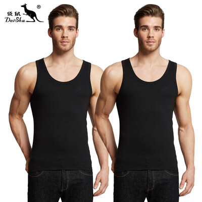 

Kangaroo DaiShu 2 pieces mens vest mens cotton casual sports tide mens vest bottoming shirt black black XXL