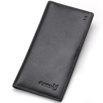 

Playboy playboy mens wallet mens long wallet first layer leather ticket holder multi-card card package PAA0731-8B black
