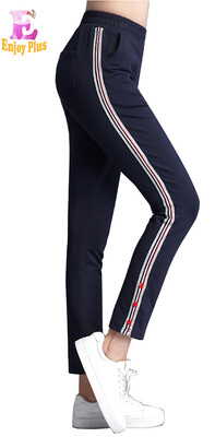 

XL- 5XL плюс размер случайный хлопок осень 2017 длинные брюки женщин большой размер темно-синий эластичный талия карандаш брюки