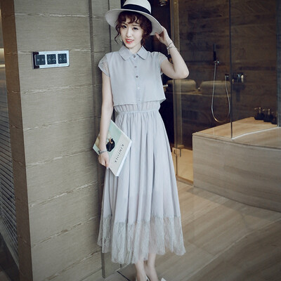 

Lovaru ™Хан издание платье воротник короткий рукав летом новый кружева заклинание получает талии празднику два платья