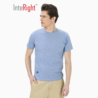

INTERIGHT Mens T-Shirt Round Neck Cotton Casual Short Sleeve Lake Blue