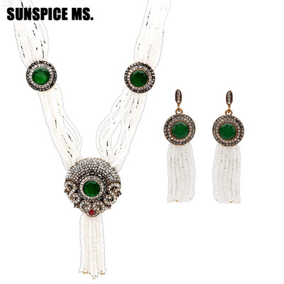 

Урожай турецких африканских бусинок ювелирных изделий Комплект нигерийской свадьбы и обручальной серьги ожерелье для женщин ручной