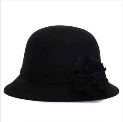 

Womens Retro Plain Winter Hat Flower Attchment Fedora Bowler Cap