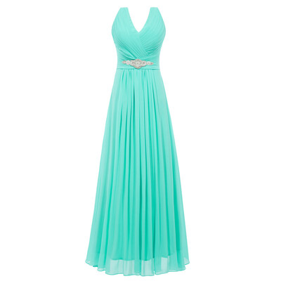

CAZDZY A-Line Beading V-Neck Ruched Floor-Length Evening Dress