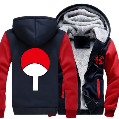 

2018 New hot Anime Naruto write round eyes Sasuke Hooded hoodies man autumn winter long thick sweatshirt USA size freeshipping