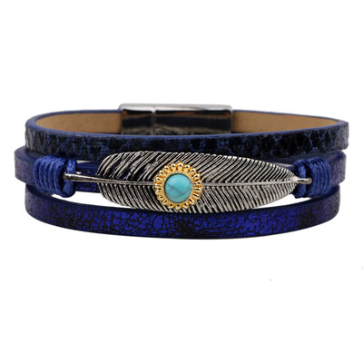 

Корейский корейский сплав перо тканый кожаный браслет индийского стиля перо браслет