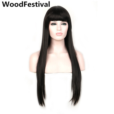 

WoodFestival блондинка / бордовый / коричневый черный длинный прямой парик синтетические волосы парики с челки cosplay женщины жаростойкие