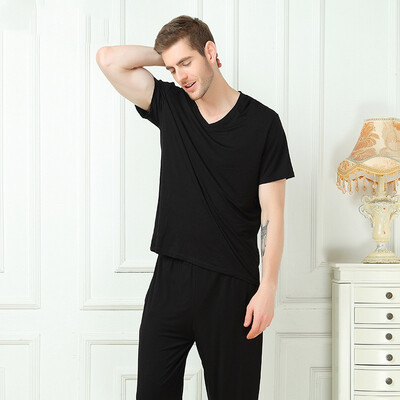 

Pajamas Men with Short Sleeve Bamboo Fiber Sleep top&bottom sleep set 2 Pieces set bamboo fiber soft sleepwear Spring Summer