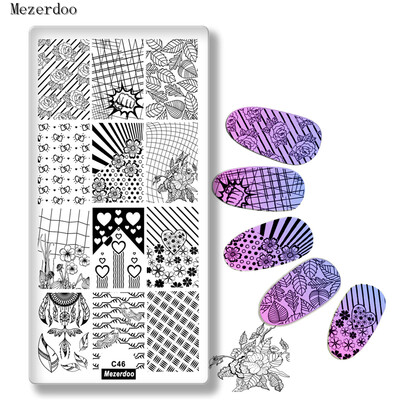 

Розовый цветочный лист Прямоугольный гвоздь для тиснения Плиты Шаблонная сетчатая сетка Дизайн маникюра для ногтей