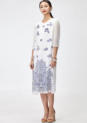 

Women summer dresses nature silk Pregnant women dresses embroidery propitious cloud long beach dresses loose jurken grote maten