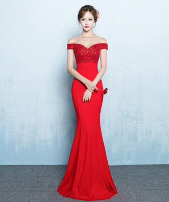 

High-end Luxury Handmade Beading Mermaid Evening Dress Bride Sexy Fishtail Party Gown Formal Dresses