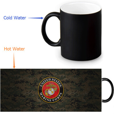 

USMC 350ml/12oz Heat Reveal Mug Color Change Coffee Cup Sensitive Morphing Mugs Magic Mug Milk Tea Cups