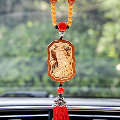 

Molong ebony inlaid boxwood carving car pendant car interior jewelry rearview mirror gift pendant Lu Shou - AWXHJ005