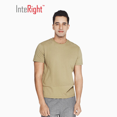 

INTERIGHT mens T-shirt round neck asymmetric stitching short sleeves cold gray white