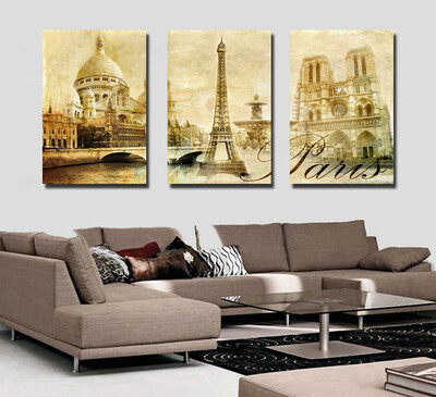 

art Eiffel Tower notre dame de paris HD Unframed 3 panels canvas print Home decor Living Room bedroom Wall Stickers