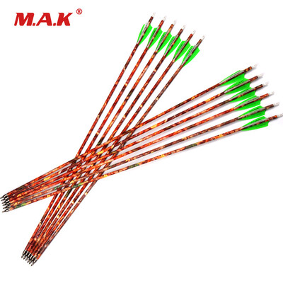 

24 pcs Carbon Arrows 30 Inches OD 78mm 2 Green 1 White feathers Spine 500 Replaceable Arrowhead for Recurve Bow Hunting