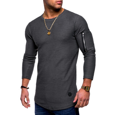 

New Fashion Men Long Sleeved T-shirt Slim Fit Male Sports Tshirt Solid Color Round Neck Tee Shirts Mens Top Clothing