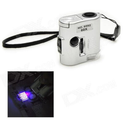 

Новый мини 60x карманный микроскоп ювелирных изделий лупа лупа стекла светодиод ультрафиолетовый свет
