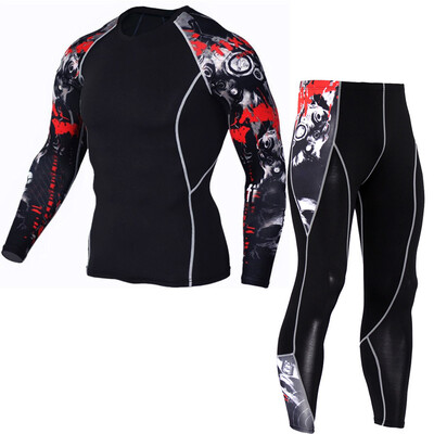 

Sports Tights Suit male Long sleeves motion Man Bodybuilding T-shirt&Long pants Fast drying Super elasticity PRO suit