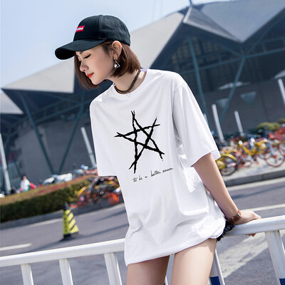 

New summer wear T-shirt womens wear BF wind fashion round collar casual wear pattern printed half sleeved loose T-shirt