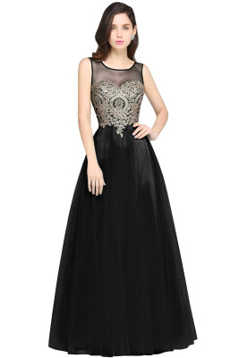 

Sleeveless Appliques Prom Dresses A-line Floor-Length Evening Gown