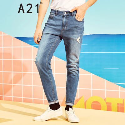 

A21 summer mens denim stretch Slim low waist feet trousers 4821003003 light blue 33 18584A