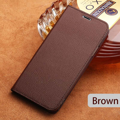 

Genuine Leather flip Case For iPhone 6 7 8 Plus X Litchi Texture Suction cup Style phone cover
