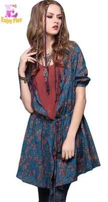 

M L High Quality chest 86-94cm vintage cotton Linen spring summer 2018 floral print half sleeve long blouse women shirt loose