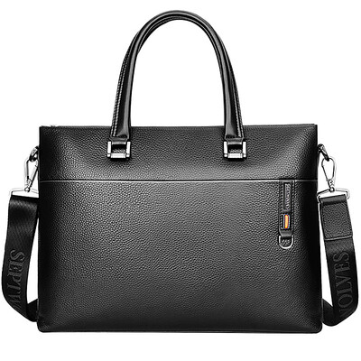 

Seven wolves mens briefcase business mens first layer cowhide mens handbag shoulder messenger bag laptop bag 1A4974155-01 black
