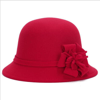 

Женская ретро равнина зима шляпа цветок аттчмент Fedora котелок крышка