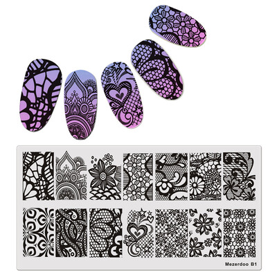 

Mezerdoo Geometry Rectangle Stamping Template Geometric Pattern Manicure Leaves Flower Design Nail Art Stamp Image Plate B6