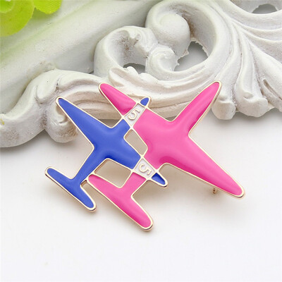 

Fashion Women 2 Plane Brooch Pin Lacque Gold Color Alloy Enamel Paint Brooches Jewelry Ladies Scarf Hijab Pins aircraft broches