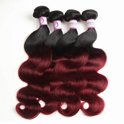 

Racily Hair Ombre Brazilian Hair Body Wave 4 Bundles 1B Burgundy Colored Black to 99J Human Hair Weave Bundles