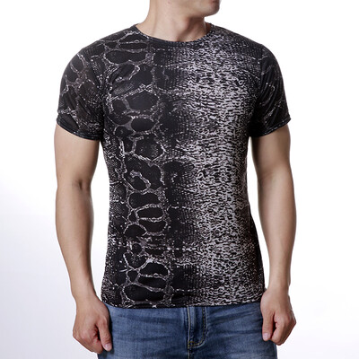 

Mens Leisure O-neck Serpentine Print Pullover T-Shirts