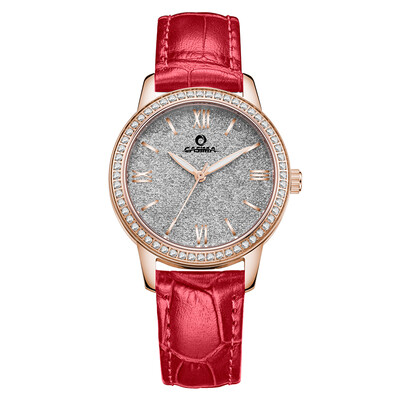 

2018 new fashion elegant womens watch stainless steel ladies watch with rhinestone red & purple leather strap waterproof 6602