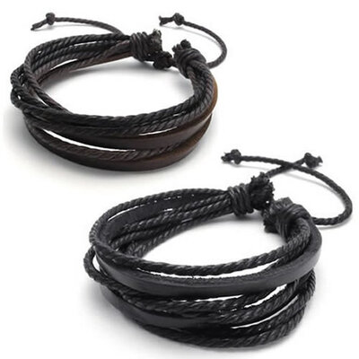 

Hpolw Mens New Arrival Fashion Vintage Jewelry Leather Multi Line Rope Charm Brown&Black Bracelets