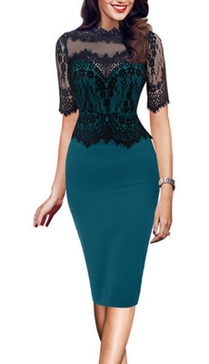 

Bigood Women Ladies Lace Embroider Half Sleeve Midi Dress Bodycon Skirt