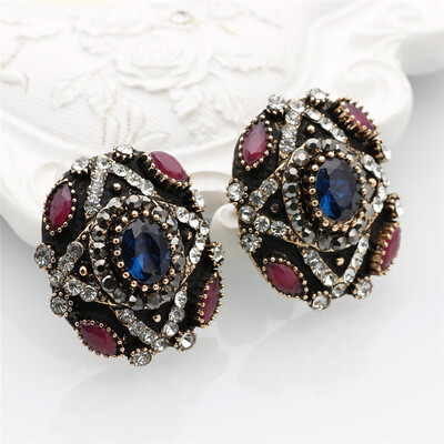 

SUNSPICE MS Vintage Stud Earrings For Women Resin Round Retro Indian Jewelry Turkey Ethnic Design Square Earrings Bijoux Gift