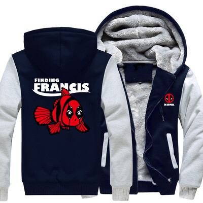 

2018 New USA SIZE Men Winter Autumn Hoodies DEADPOOL FINDING FRANCIS pattern Fleece Coat Baseball Uniform Sportswear Jacket wool