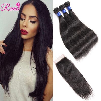 

Rcmei Hot sale 8A hair Brazilian Straight Hair Bundles With Lace Closure MiddleFree Three Part 3 Bundles Weave With Closrue