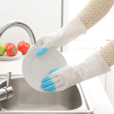 

Bingyou household gloves 2 double laundry waterproof gloves latex washing rubber rubber kitchen shark oil thin plastic gloves  medium