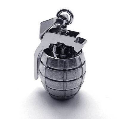 

Hpolw silver&black Stainless Steel mens Oval Grenade&Bomb PendantNecklace 18-26 inch Chain