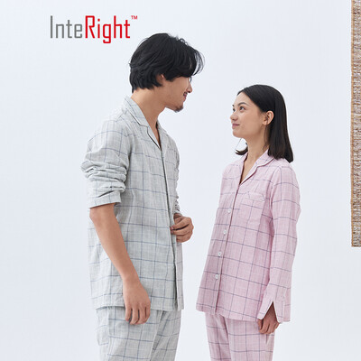 

INTERIGHT home service men&women mens cotton plaid double-layer yarn breathable Japanese woven home service suit gray