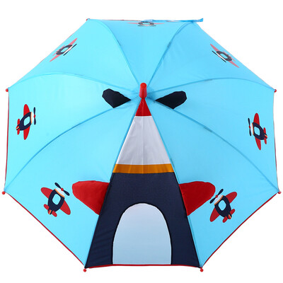 

Hugmii childrens umbrella boys&girls creative stereo style straight rod hand open umbrella transparent window blue aircraft 48cm8k