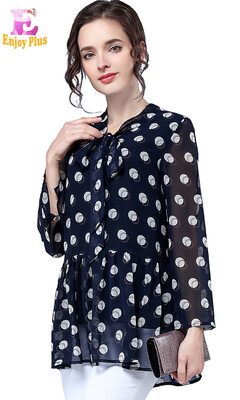

L XL XXL 3XL 4XL 5XL plus size chiffon elegant new summer 2018 blouse women long sleeve large size polka dot print loose office
