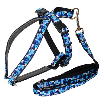 

H Lohas Strap Set Collar Saddle Dog Chest Strap Traction Rope Pet Dog Strap Hyena Rope - Medium Dog Applicable Retro Ethnic Series Camouflage Blue